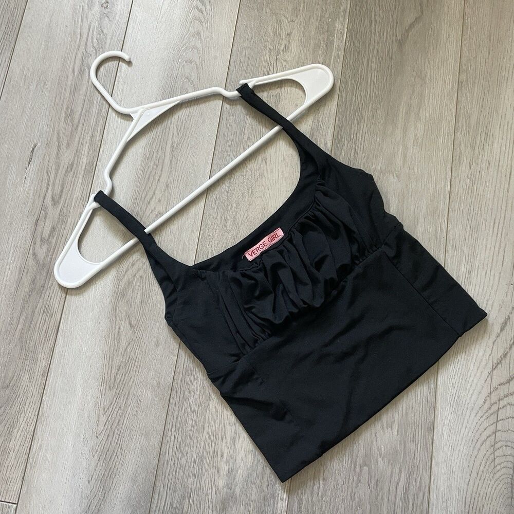 Verge Girl Tank Top ruched square neck crop rough rider womens Black (size 8)